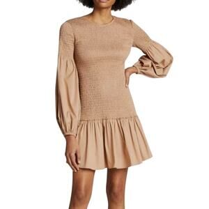 A.L.C Kora Smocked Puff Sleeve Dress Size 2 Desert Beige Smocked Ruffle Cottage